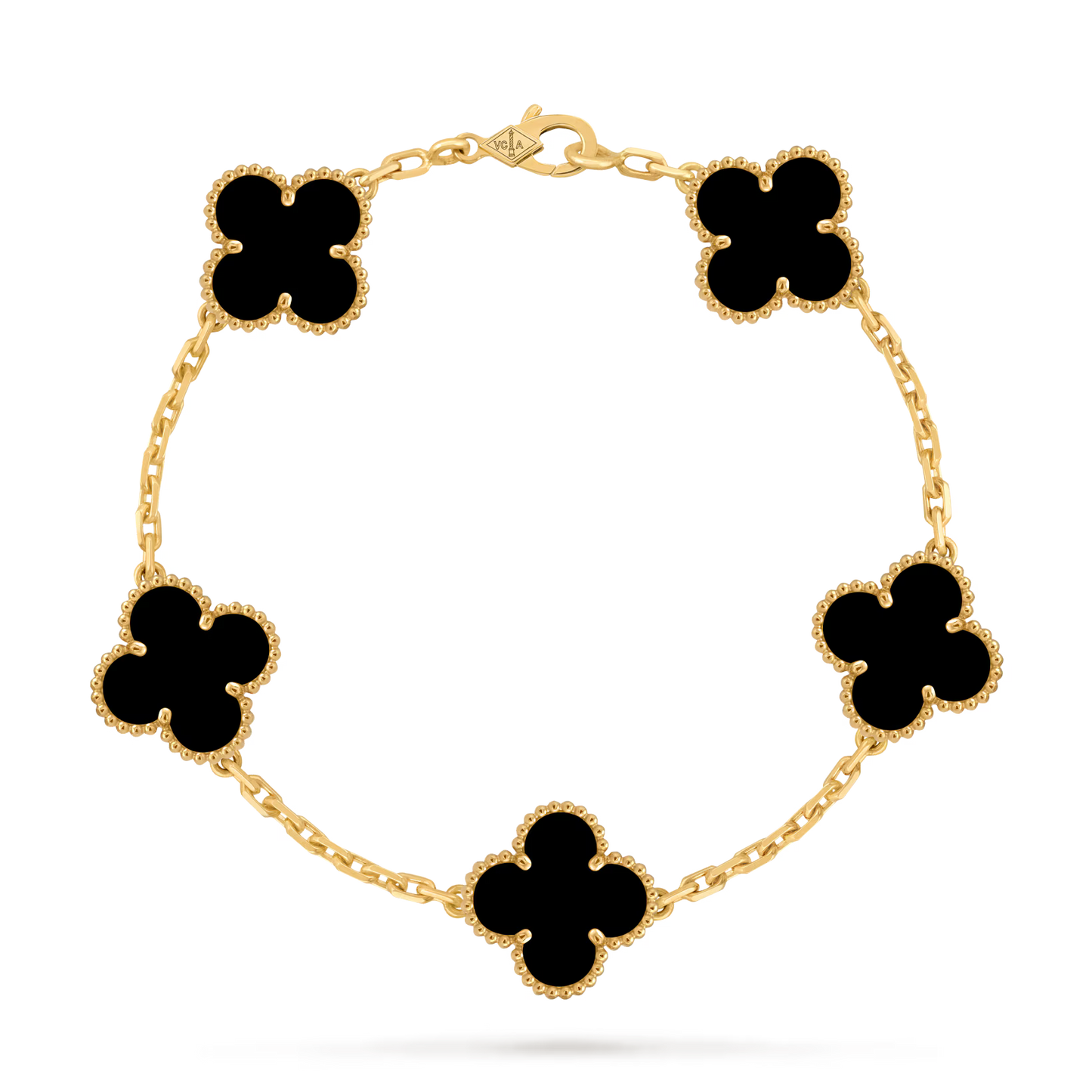 bracelet trèfles dorés noir