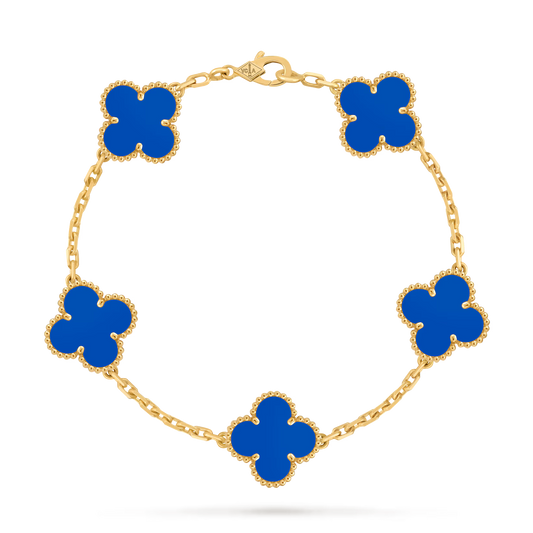 bracelet trèfles dorés bleu