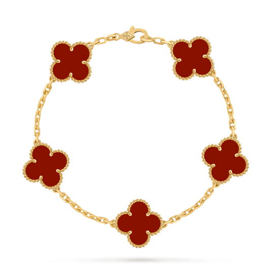bracelet trèfles dorés rouge