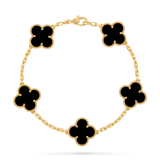 bracelet trèfles dorés noir